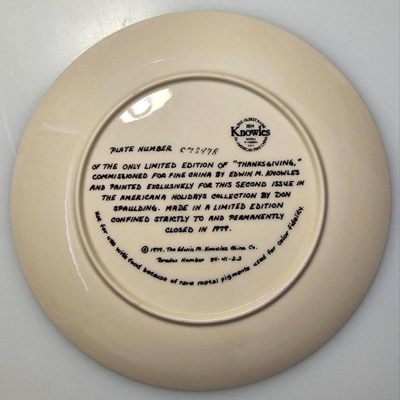 Edwin M. Knowles Plate x Don Spaulding Thanksgiving Painting Plate - Picture 7 of 8